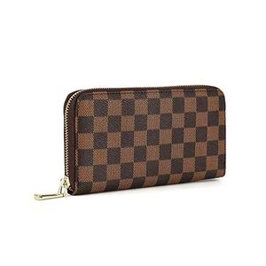 Women’s Checkered Zip Around Wallet and Phone Clutch - PU Vegan Leather